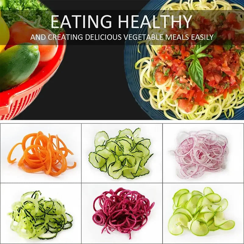 Vegetable Spiralizer 4-IN-1 Rotating Blade Veggie Spiralizer Zucchini Noodle Maker with Suction Cup Vegetable Cutter Slicer