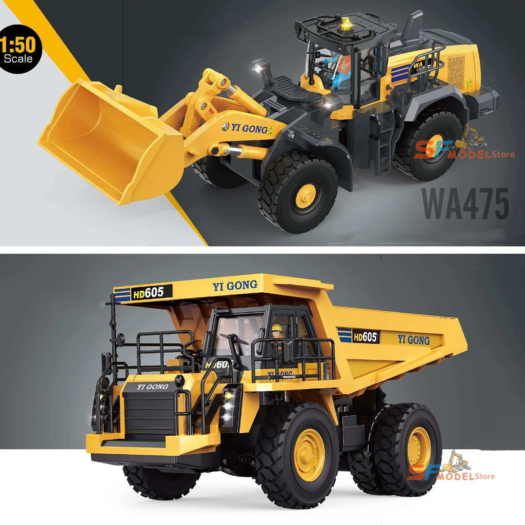 Yi Gong 1/50 Mini Remote Control Model Loader Excavator Mining Truck Sand Screener Road Roller Engineering Vehicle Toys Hobbies