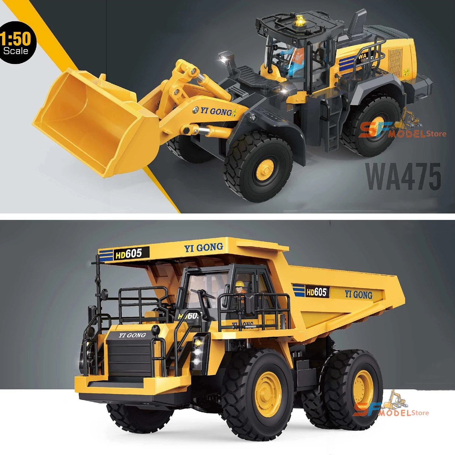 Yi Gong 1/50 Mini Remote Control Model Loader Excavator Mining Truck Sand Screener Road Roller Engineering Vehicle Toys Hobbies