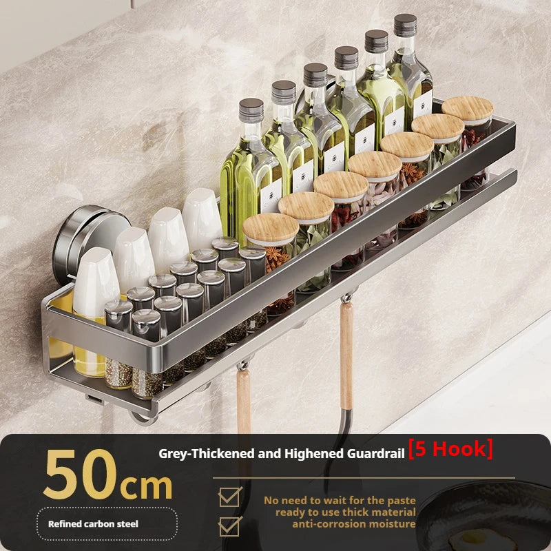 Wall-Mounted Suction Cup Kitchen Shelf Spice Storage Rack Seasoning Organizer No Drilling Kitchen Organizer Wall Shelf cocina