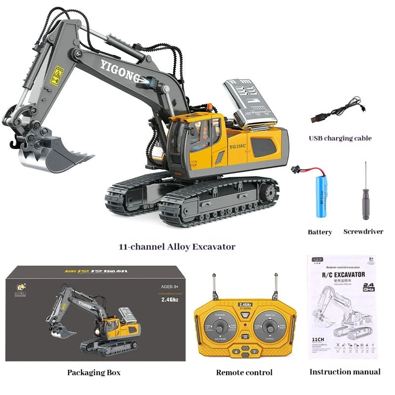 YIGONG Alloy Remote Control Engineering Vehicle 2.4G Wireless Rc Excavator Bulldozer Dump Truck Model For Hobby Collection 2026