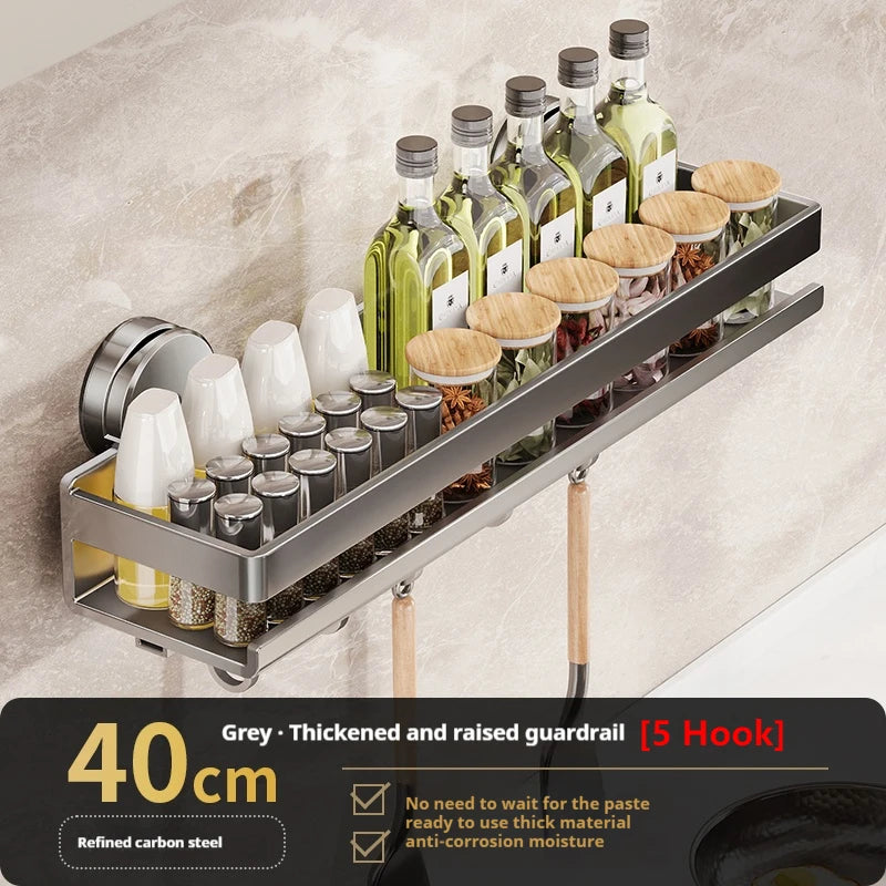 Wall-Mounted Suction Cup Kitchen Shelf Spice Storage Rack Seasoning Organizer No Drilling Kitchen Organizer Wall Shelf cocina