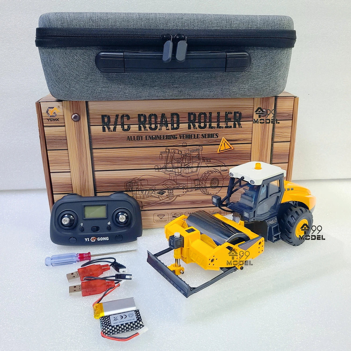 YG131 RC Road Roller 1/50 Electric RC Car Bucket with Lifting Rollers Vibration Compacting Function Road Roller Model Boys Toys