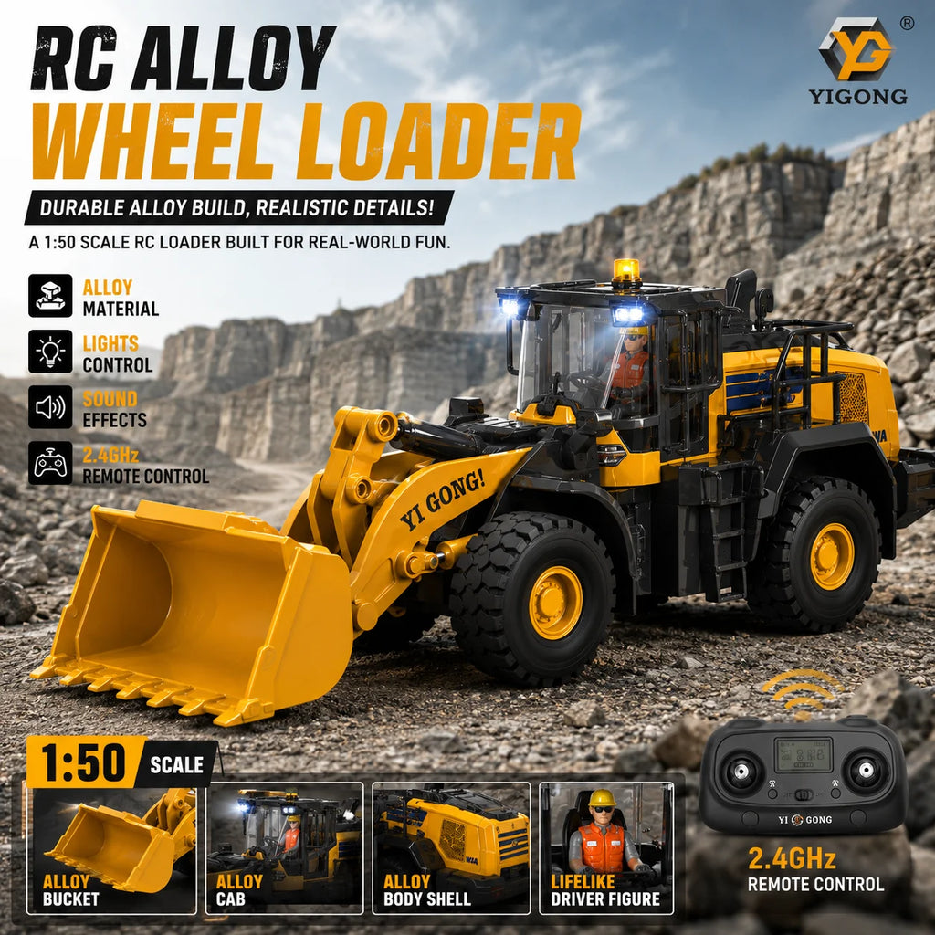 1/50 YG970 YG636 YG520 T14R YG180 YG605 RC Excavator Loader Dump Truck Full-Aisle Alloy Simulation Engineering Vehicle Model Toy