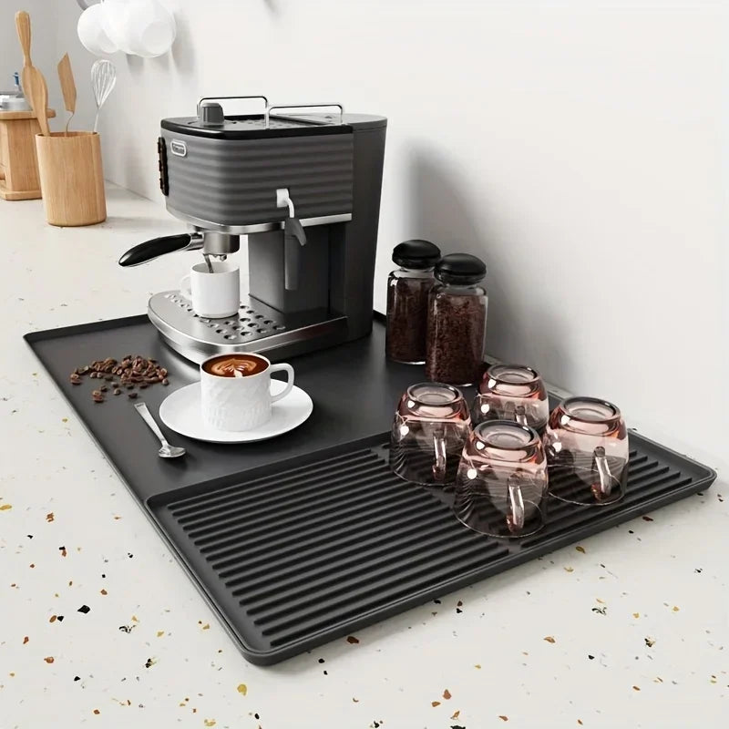 2-in-1 Silicone Coffee Bar Mat - XX-Large Non-Slip Counter Protector (60x40cm) Heat Resistant for Espresso/Cafe/Home Kitchen