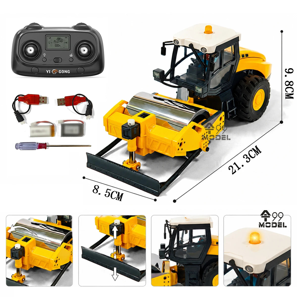 YG131 RC Road Roller 1/50 Electric RC Car Bucket with Lifting Rollers Vibration Compacting Function Road Roller Model Boys Toys
