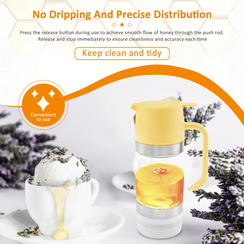 Honey Dispenser Glass Maple Syrup Dispenser with Handle No Drip Honey Dispenser Jar Multifunctional Oil Bottle Kitchen Tool