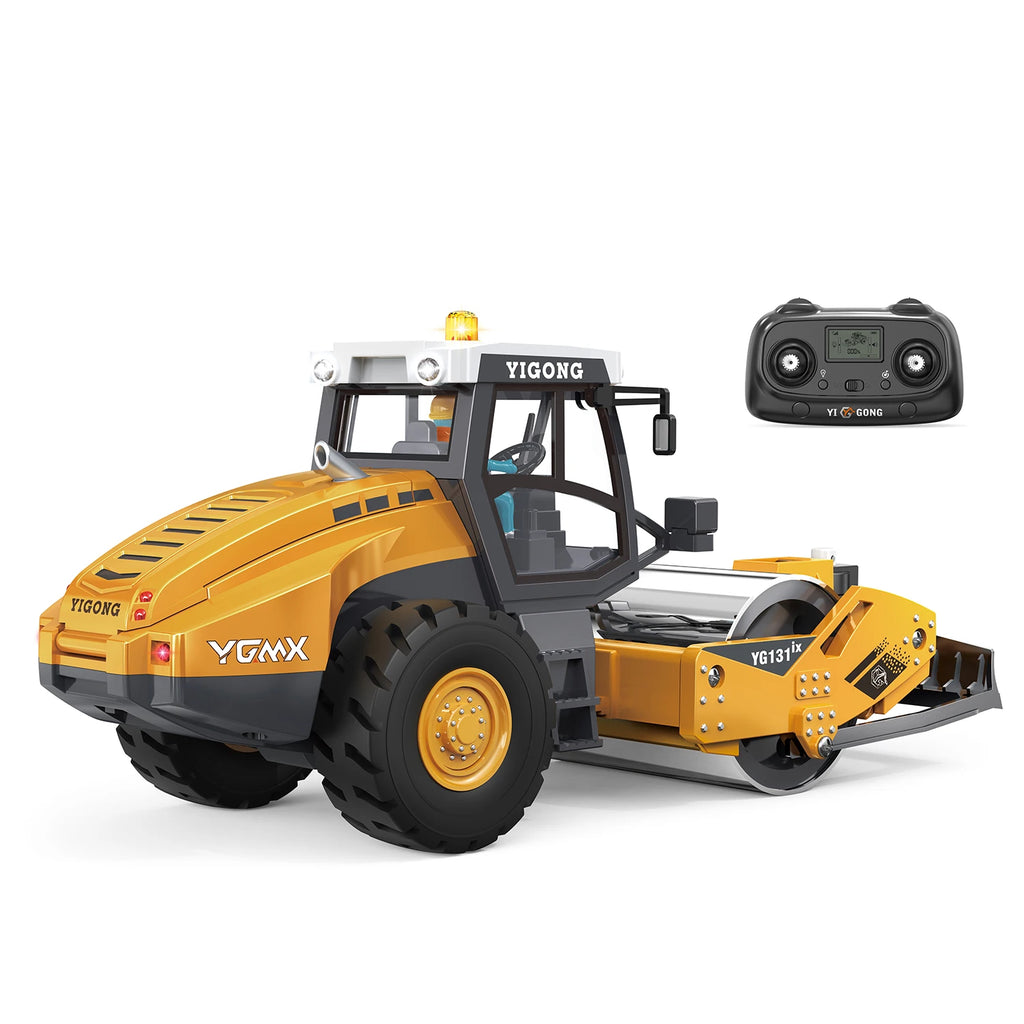 YG131 RC Road Roller 1/50 Electric RC Car Bucket with Lifting Rollers Vibration Compacting Function Road Roller Model Boys Toys
