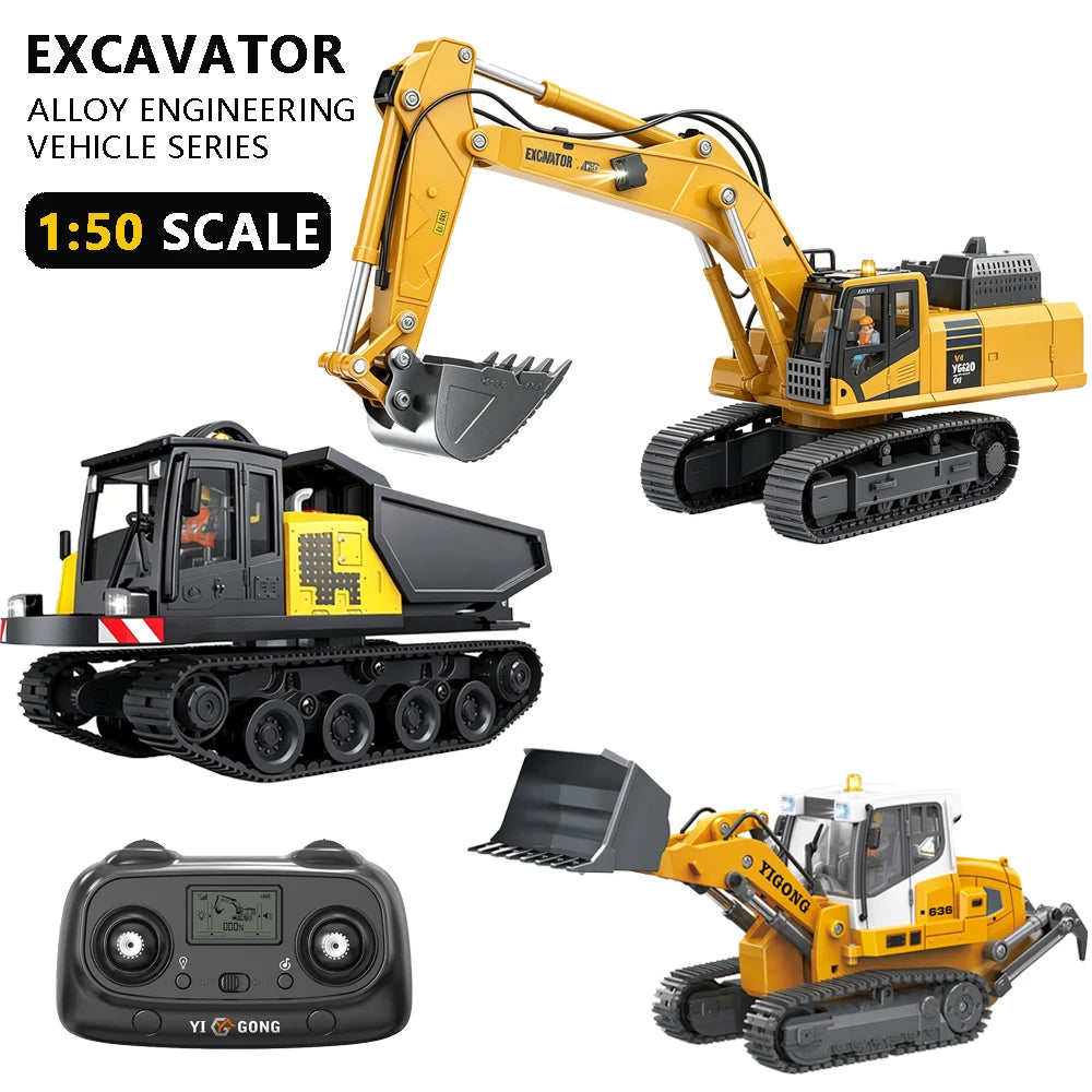 1/50 YG970 YG636 YG520 T14R YG180 YG605 RC Excavator Loader Dump Truck Full-Aisle Alloy Simulation Engineering Vehicle Model Toy
