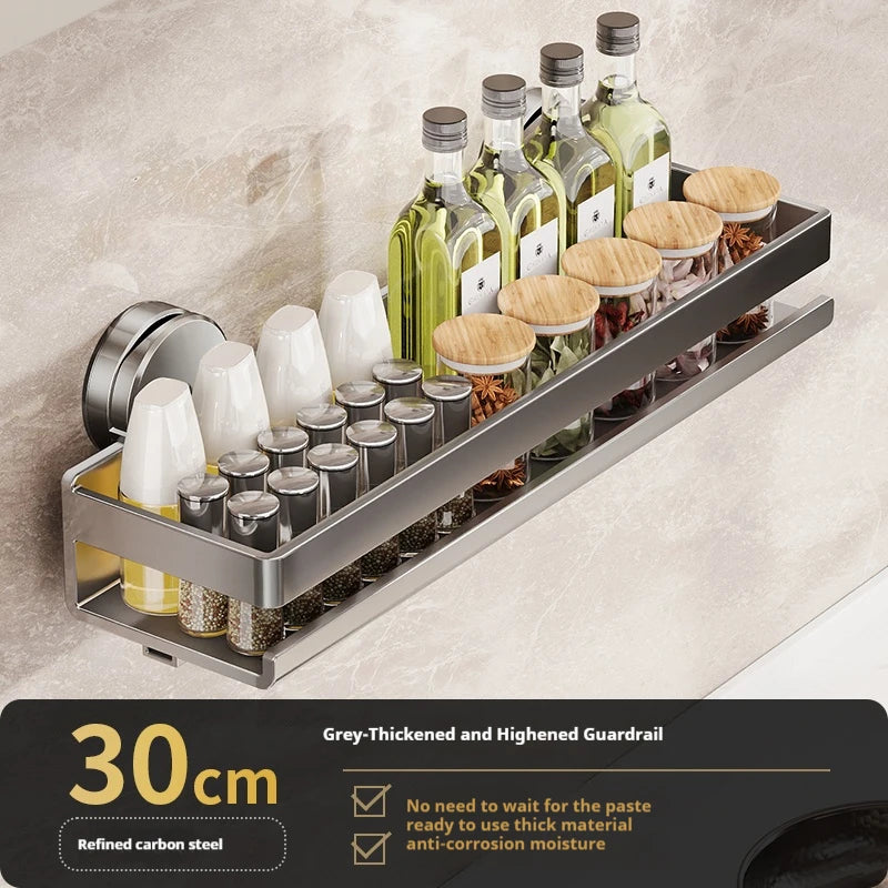 Wall-Mounted Suction Cup Kitchen Shelf Spice Storage Rack Seasoning Organizer No Drilling Kitchen Organizer Wall Shelf cocina