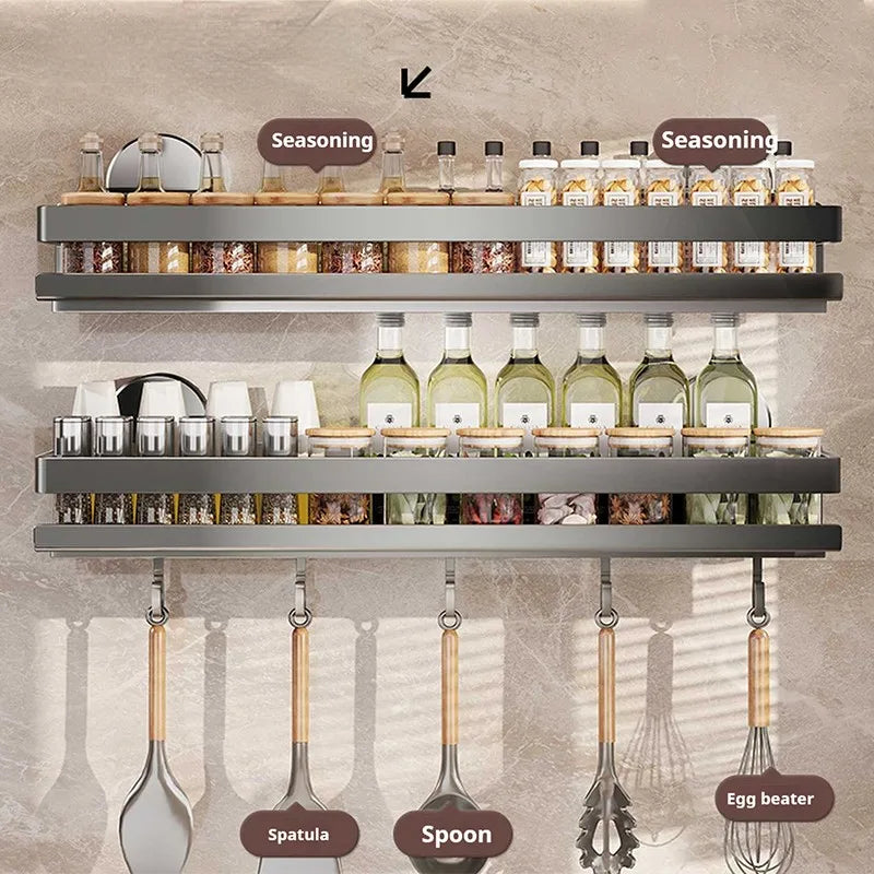 Wall-Mounted Suction Cup Kitchen Shelf Spice Storage Rack Seasoning Organizer No Drilling Kitchen Organizer Wall Shelf cocina