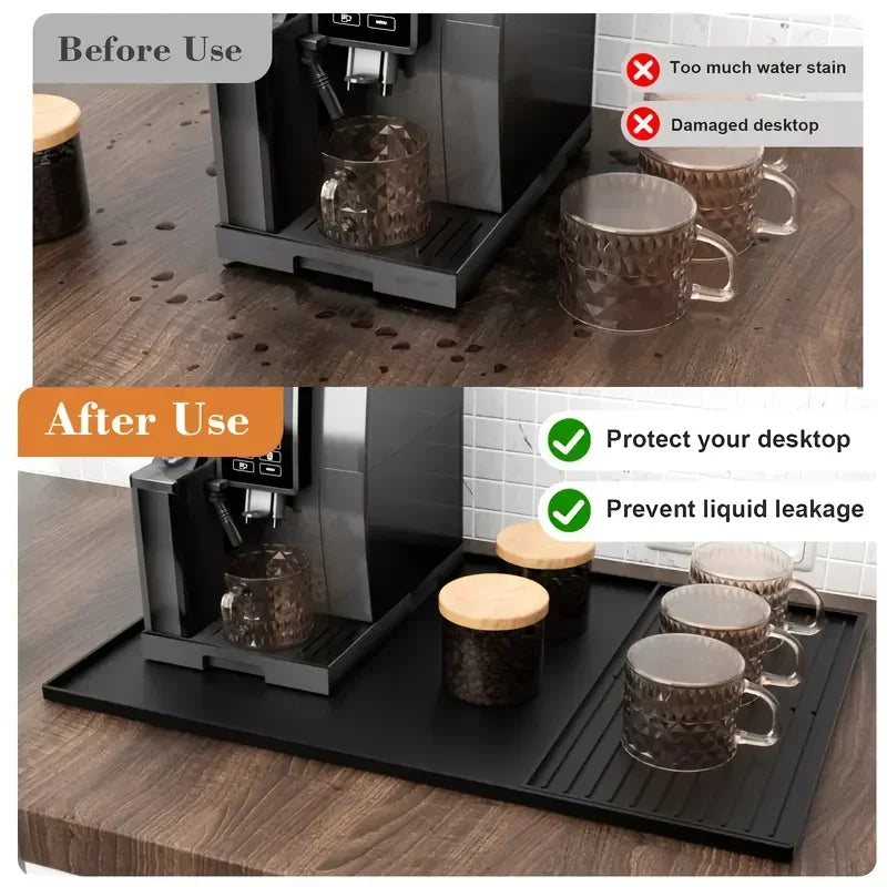 2-in-1 Silicone Coffee Bar Mat - XX-Large Non-Slip Counter Protector (60x40cm) Heat Resistant for Espresso/Cafe/Home Kitchen