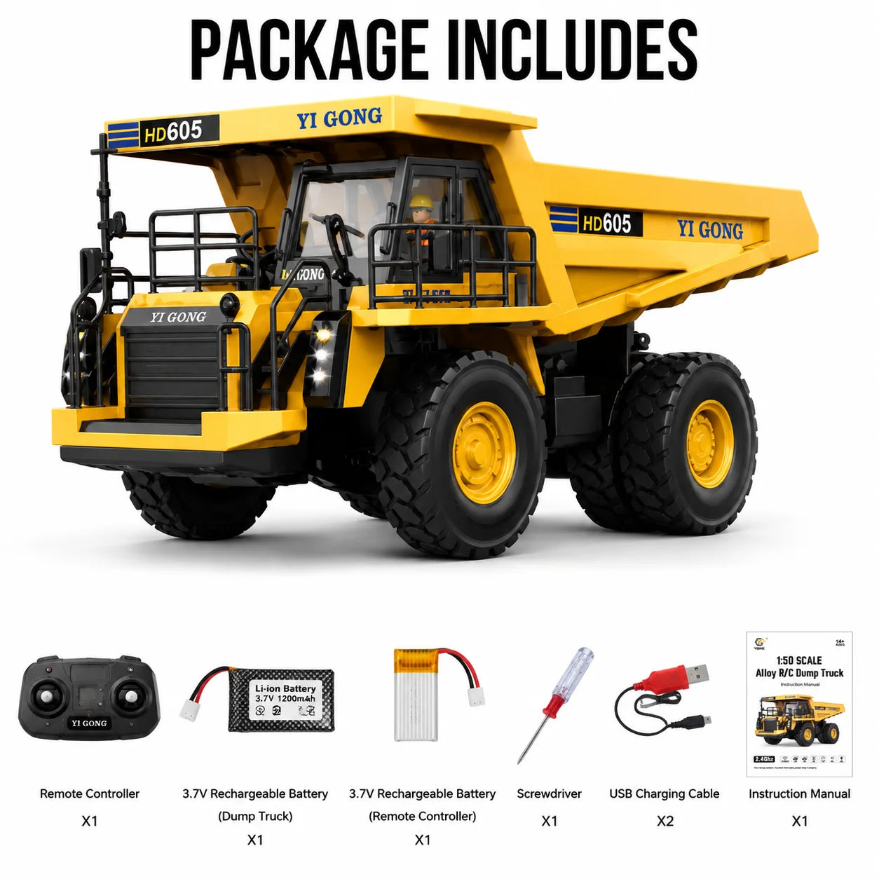 1/50 YG970 YG636 YG520 T14R YG180 YG605 RC Excavator Loader Dump Truck Full-Aisle Alloy Simulation Engineering Vehicle Model Toy