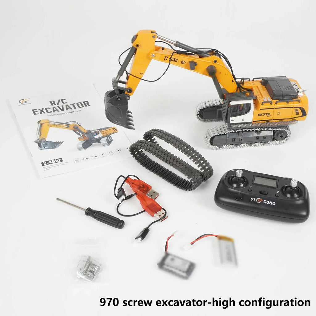 970 RC Mini Excavator 1/50 Scale Electric Excavator Simulation Model Desktop RC Excavator with Lighting System RC Car Toy Gift